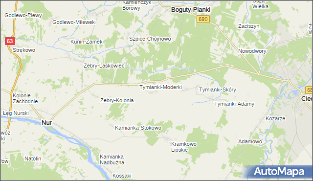 mapa Tymianki-Okunie, Tymianki-Okunie na mapie Targeo
