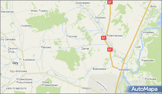 mapa Zakręt gmina Pułtusk, Zakręt gmina Pułtusk na mapie Targeo