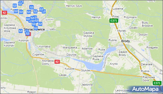 mapa Adamów gmina Brody, Adamów gmina Brody na mapie Targeo