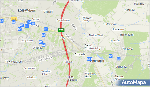 mapa Andrzejów gmina Łódź, Andrzejów gmina Łódź na mapie Targeo