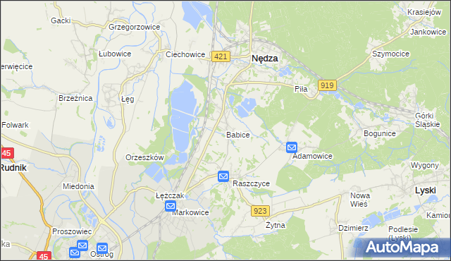 mapa Babice gmina Nędza, Babice gmina Nędza na mapie Targeo