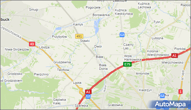 mapa Biała gmina Kłobuck, Biała gmina Kłobuck na mapie Targeo