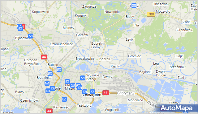 mapa Bobrek gmina Chełmek, Bobrek gmina Chełmek na mapie Targeo