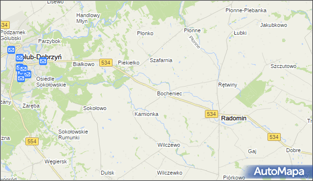 mapa Bocheniec gmina Radomin, Bocheniec gmina Radomin na mapie Targeo