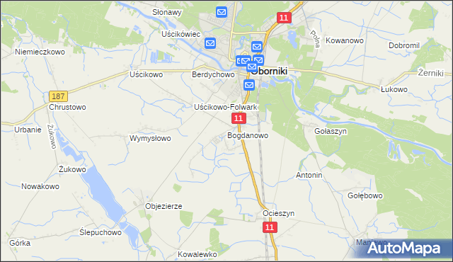 mapa Bogdanowo gmina Oborniki, Bogdanowo gmina Oborniki na mapie Targeo