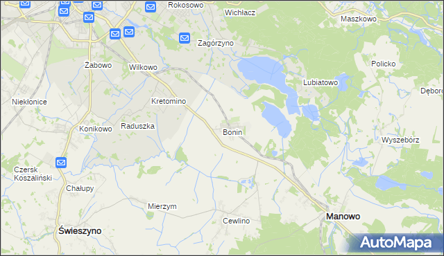 mapa Bonin gmina Manowo, Bonin gmina Manowo na mapie Targeo
