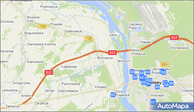 mapa Bronowice gmina Puławy, Bronowice gmina Puławy na mapie Targeo