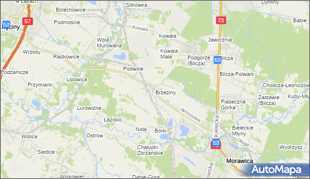 mapa Brzeziny gmina Morawica, Brzeziny gmina Morawica na mapie Targeo