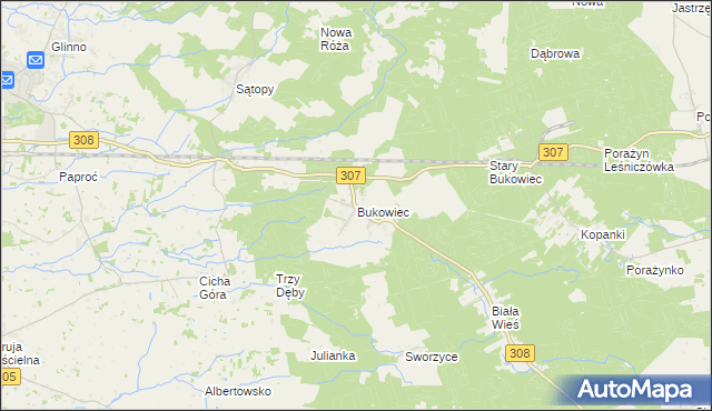 mapa Bukowiec gmina Nowy Tomyśl, Bukowiec gmina Nowy Tomyśl na mapie Targeo