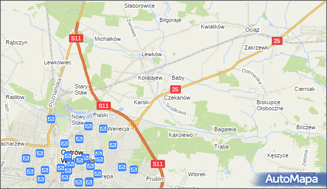 mapa Czekanów gmina Ostrów Wielkopolski, Czekanów gmina Ostrów Wielkopolski na mapie Targeo