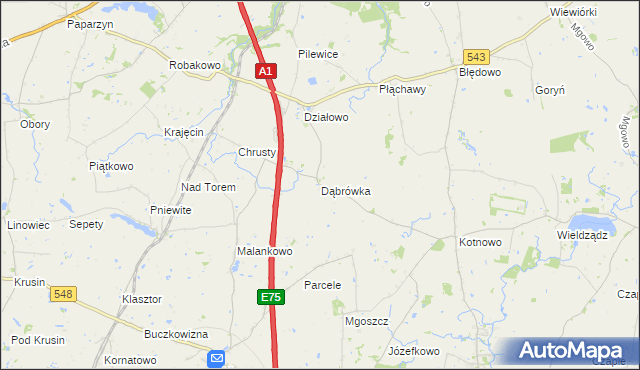 mapa Dąbrówka gmina Płużnica, Dąbrówka gmina Płużnica na mapie Targeo