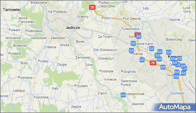 mapa Dobieszyn gmina Jedlicze, Dobieszyn gmina Jedlicze na mapie Targeo