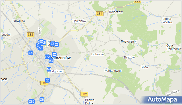 mapa Dobrocin gmina Dzierżoniów, Dobrocin gmina Dzierżoniów na mapie Targeo