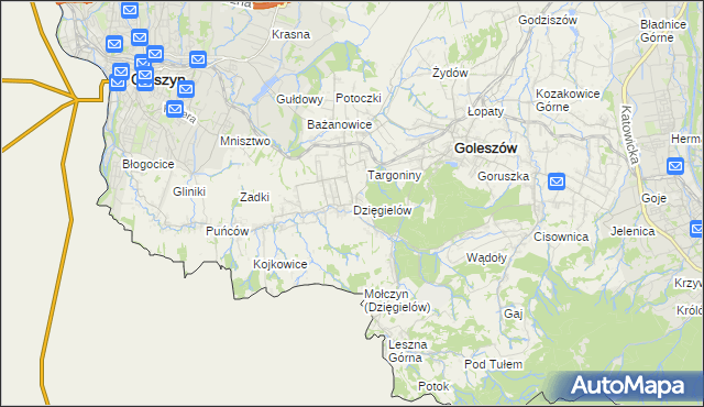 mapa Dzięgielów, Dzięgielów na mapie Targeo