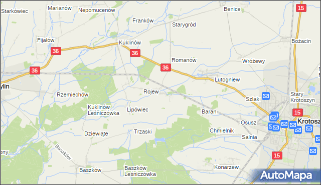 mapa Dzierżanów gmina Krotoszyn, Dzierżanów gmina Krotoszyn na mapie Targeo