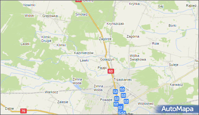 mapa Gołaszyn gmina Łuków, Gołaszyn gmina Łuków na mapie Targeo