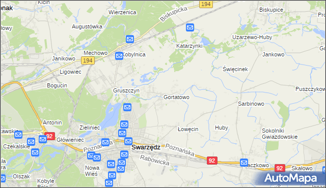 mapa Gortatowo gmina Swarzędz, Gortatowo gmina Swarzędz na mapie Targeo