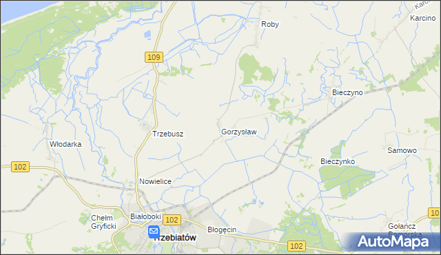 mapa Gorzysław gmina Trzebiatów, Gorzysław gmina Trzebiatów na mapie Targeo