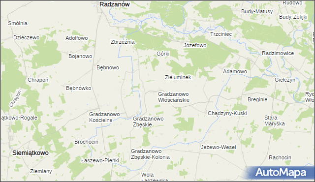 mapa Gradzanowo Włościańskie, Gradzanowo Włościańskie na mapie Targeo