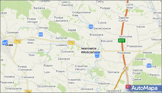 mapa Iwanowice Włościańskie, Iwanowice Włościańskie na mapie Targeo