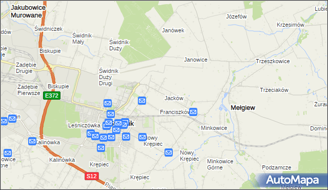 mapa Jacków gmina Mełgiew, Jacków gmina Mełgiew na mapie Targeo