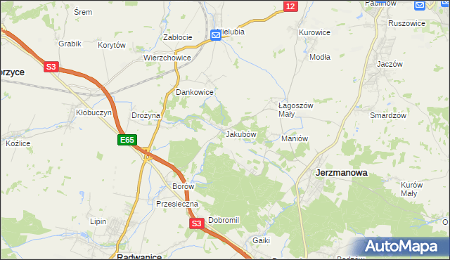 mapa Jakubów gmina Radwanice, Jakubów gmina Radwanice na mapie Targeo