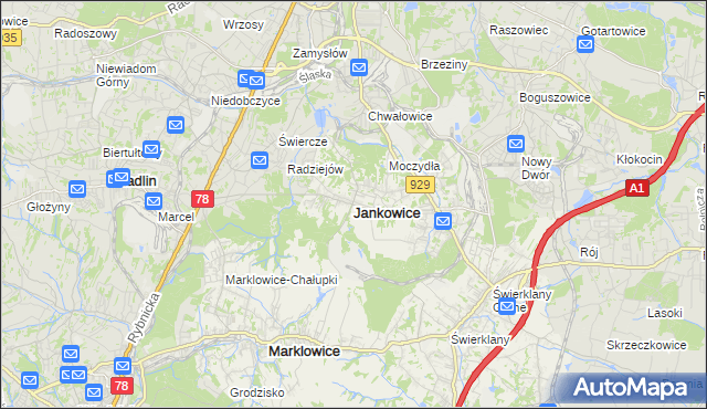 mapa Jankowice gmina Świerklany, Jankowice gmina Świerklany na mapie Targeo