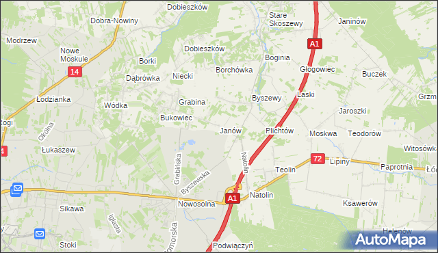 mapa Janów gmina Nowosolna, Janów gmina Nowosolna na mapie Targeo