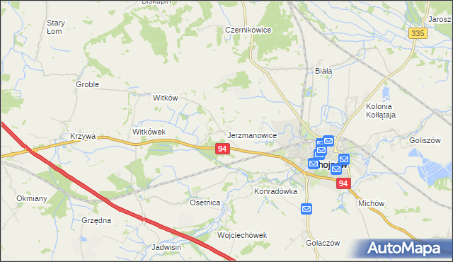 mapa Jerzmanowice gmina Chojnów, Jerzmanowice gmina Chojnów na mapie Targeo