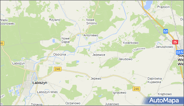 mapa Jeżewice gmina Łabiszyn, Jeżewice gmina Łabiszyn na mapie Targeo