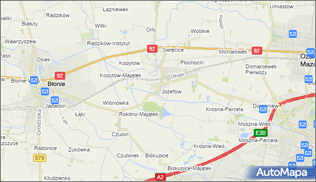 mapa Józefów gmina Ożarów Mazowiecki, Józefów gmina Ożarów Mazowiecki na mapie Targeo