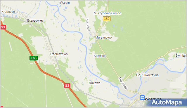 mapa Kijewice gmina Skwierzyna, Kijewice gmina Skwierzyna na mapie Targeo