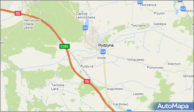 mapa Kłoda gmina Rydzyna, Kłoda gmina Rydzyna na mapie Targeo