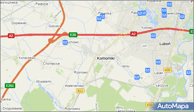 mapa Komorniki powiat poznański, Komorniki powiat poznański na mapie Targeo