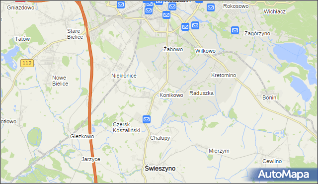 mapa Konikowo gmina Świeszyno, Konikowo gmina Świeszyno na mapie Targeo