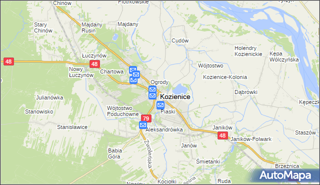 mapa Kozienice, Kozienice na mapie Targeo