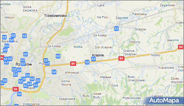 mapa Krasne powiat rzeszowski, Krasne powiat rzeszowski na mapie Targeo