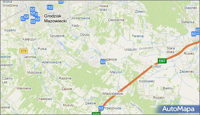 mapa Książenice gmina Grodzisk Mazowiecki, Książenice gmina Grodzisk Mazowiecki na mapie Targeo