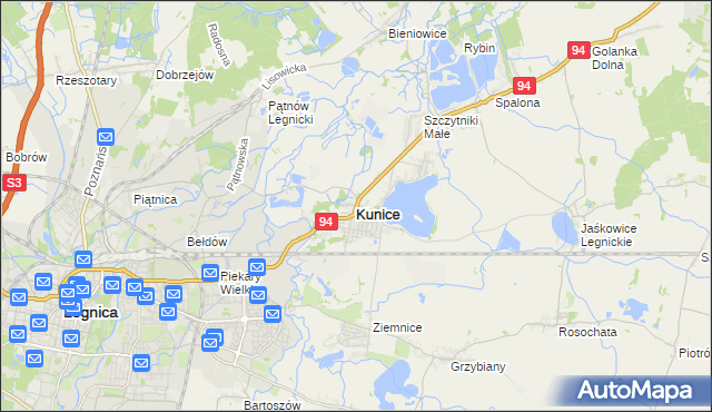 mapa Kunice powiat legnicki, Kunice powiat legnicki na mapie Targeo