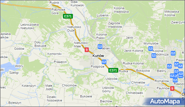 mapa Kunów powiat ostrowiecki, Kunów powiat ostrowiecki na mapie Targeo