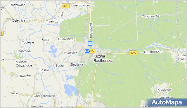 mapa Kuźnia Raciborska, Kuźnia Raciborska na mapie Targeo