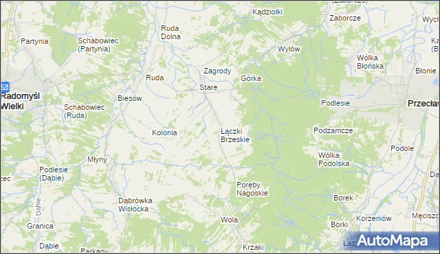 mapa Łączki Brzeskie, Łączki Brzeskie na mapie Targeo