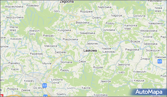 mapa Laskowa powiat limanowski, Laskowa powiat limanowski na mapie Targeo