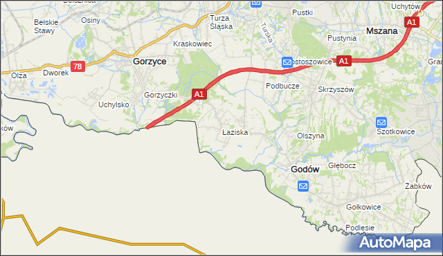 mapa Łaziska gmina Godów, Łaziska gmina Godów na mapie Targeo