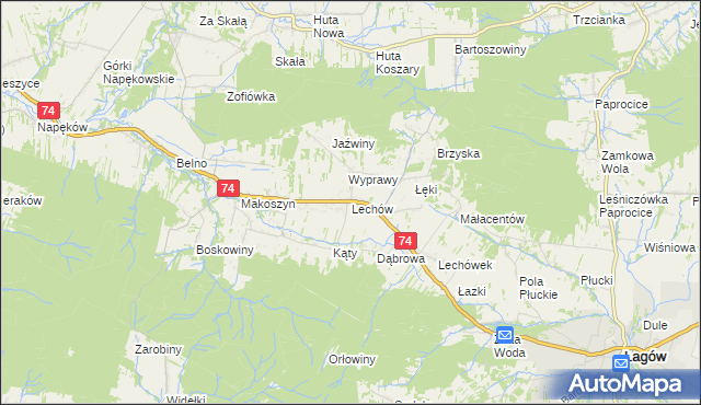 mapa Lechów gmina Bieliny, Lechów gmina Bieliny na mapie Targeo