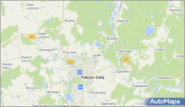 mapa Łężek gmina Połczyn-Zdrój, Łężek gmina Połczyn-Zdrój na mapie Targeo