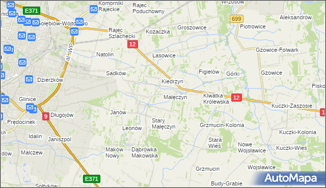 mapa Małęczyn gmina Gózd, Małęczyn gmina Gózd na mapie Targeo