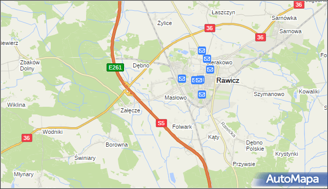 mapa Masłowo gmina Rawicz, Masłowo gmina Rawicz na mapie Targeo