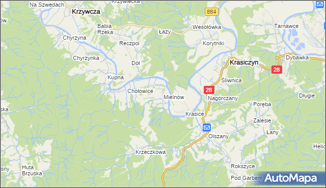 mapa Mielnów, Mielnów na mapie Targeo