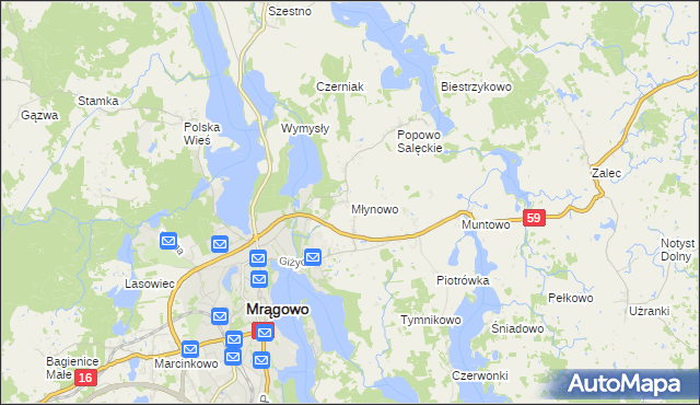 mapa Młynowo gmina Mrągowo, Młynowo gmina Mrągowo na mapie Targeo